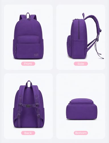 VASCHY School Backpacks, Lightweight Bookbag Schoolbag for Girls Casual Basic Simple Daypack for Women Purple - color: Purple