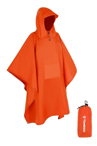 TOMSHOO Multifunctional Raincoat with Hood Hiking Cycling Rain Cover Lightweight Poncho Rain Coat Outdoor Camping Tent Mat - color: Orange