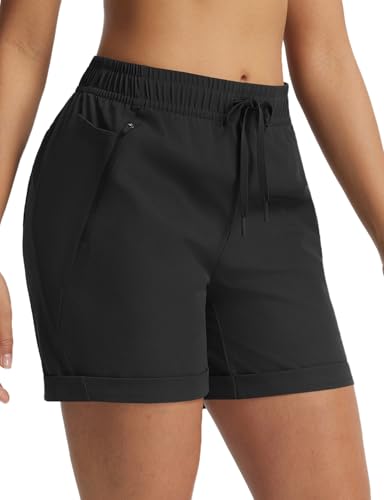 baleaf Women's Hiking Shorts 5" Lightweight Quick Dry Travel Shorts with Zipper Pockets for Golf Walking Summer Wear - color: Black, size: Small