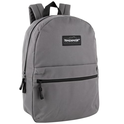 Trail maker Classic 17 inch Backpacks with Adjustable Padded Straps | School Backpacks for Girls, Boys (Grey) - color: Grey