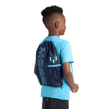 Messi Boys Lifestyle Drawstring Bag, Front & Water Bottle Pocket, Dark Blue
