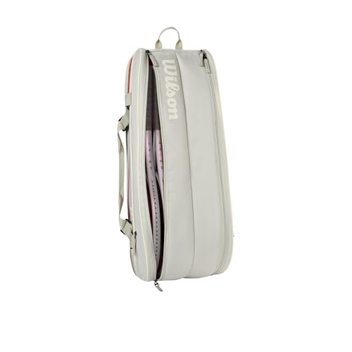 WILSON 2025 Team Tennis Racket Bags - color: Oats/Red, size: Holds up to 6 Rackets