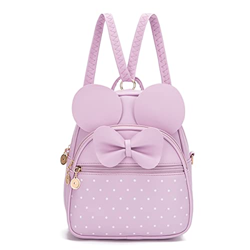 KL928 Girls Mini Backpack Bowknot Polka Dot Cute Small Daypacks Convertible Shoulder Bag Purse for Women - color: L.purple