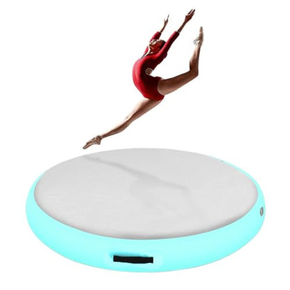 Inflatable Gymnastic Air Spot Mat Tumbling Exercise Yoga Training Mat With Pump, Inflatable Round Springboard Air Roller Gym Floor Track For Home Use/Cheerleading/Water - color: mint green