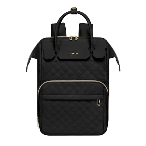 MOSISO Laptop Backpack for Women Men, 15-15.6 inch Rhombus Quilted Flight Approved Travel Backpack with PU Handle, 16 inch Carry on Daypack with USB Port for College Work Business, Black - color: Black