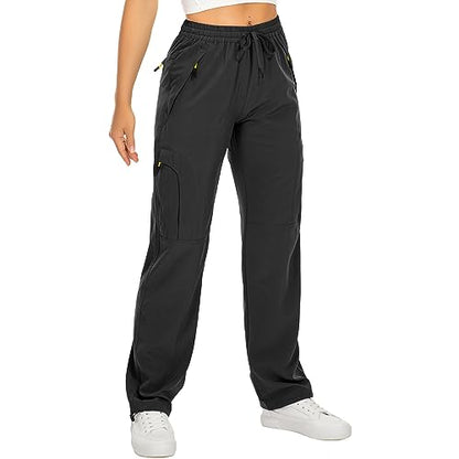 Womens Hiking Pants Quick Dry UPF 50 Lightweight Travel Golf Cargo Safari Pants Zipper Pockets - color: Black, size: X-Large