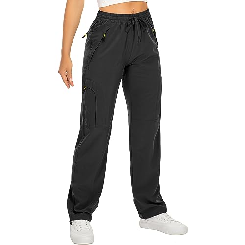 Womens Hiking Pants Quick Dry UPF 50 Lightweight Travel Golf Cargo Safari Pants Zipper Pockets - color: Black, size: Large Tall