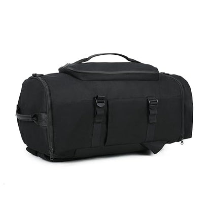 Gym Duffle Bag Backpack for Men Women with Shoes Compartment Waterproof Large Travel Duffle Bag Weekender Overnight Bag with Wet Pocket (005-Black)