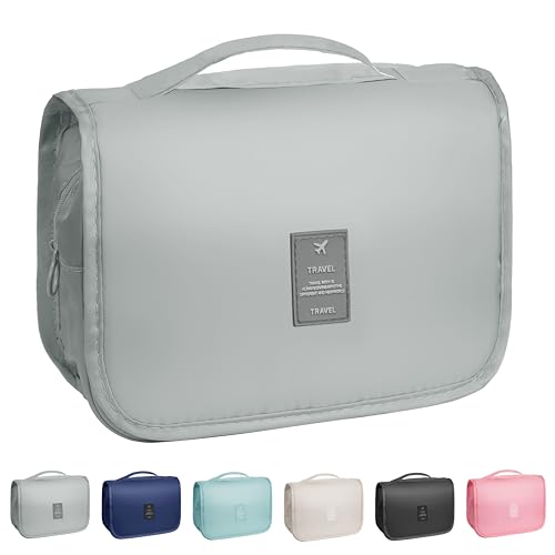 Toiletry Bag Travel Bag with Hanging Hook, Waterproof Capacity Hanging Multifunctional Makeup Bag for Toiletries, Portable Cosmetic Bag Travel Organizer for Women and Men(Light Grey) - color: A4-Light Grey