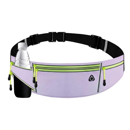 Unisex Running Belt with Water Bottle Holder, Water Resistant Reflective Waist Pack, No Bounce Slim Workout Fanny Pack with Adjustable Strap for Running Hiking Cycling, Fits Phones Keys Cards (Purple) - color: Purple