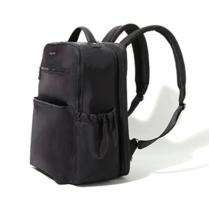 Baggallini Tribeca Expandable Laptop Backpack - 15"x11" Lightweight RFID Computer Bag for Work & Travel with Luggage Sleeve - color: Black Twill