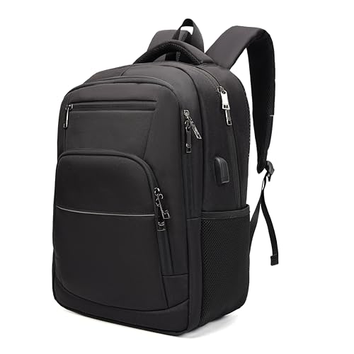 Laptop Backpack for Business Travel and Flight Water Resistant with USB Charging Port Lightweight Durable Large bag for Men and Women Fits 15.6 Inch Laptop Black