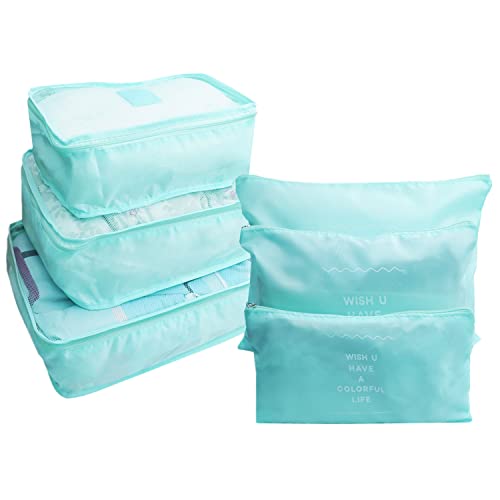 6 PCS Travel Luggage Organizer Bags, Packing Cubes Compression, Storage Bags Organizers, Laundry Pouches for Backpack Suitcases Clothes Underwear (Light Blue) - color: Light Blue