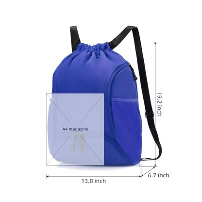 Valleycomfy Sports Gym Bag Drawstring Backpack with Shoes Basketball Bag and Two Water Bottle Holder,Sapphire Blue - color: Sapphire Blue