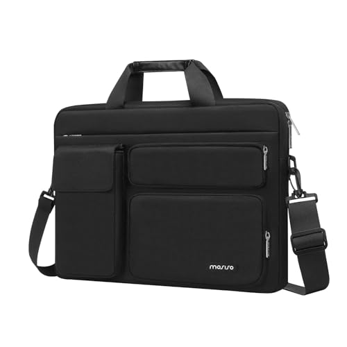 MOSISO Laptop Shoulder Bag 15.6 inch, 15-15.6 inch Computer Bag Compatible with MacBook Pro 16 inch, HP, Dell, Lenovo, Notebook with 2 Raised&1 Flapover&1 Horizontal Pocket&Handle&Belt, Black - color: Black, size: 16 inch