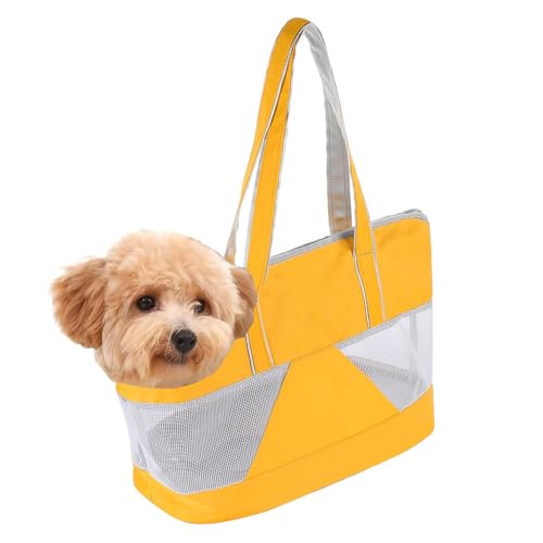 Pet Dog Purse Carrier Breathable Mesh Pets Puppy Cat Travel Outing Tote Bag Portable Cat Sling Carrier Transporter Tote Handbag Lightweight Dog Carrier Shoulder Bag with Thicken Bags Base - color: yellow