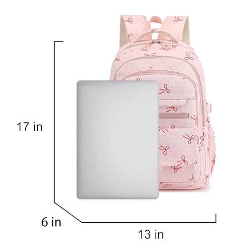 Kids High Middle School Backpack for Girls Travel Kawaii Laptop Coquette Bow Bookbag,Pink Bow - color: Pink Bow