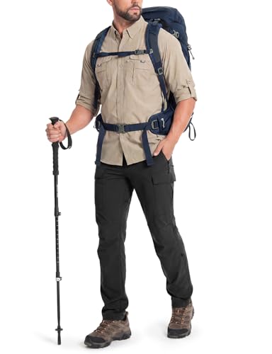 Moosehill Hiking Pants Men Stretch: Breathable Waterproof Quick Dry Lightweight Nylon Spandex Pants for Fishing Travel - color: Black, size: 29W x 30L