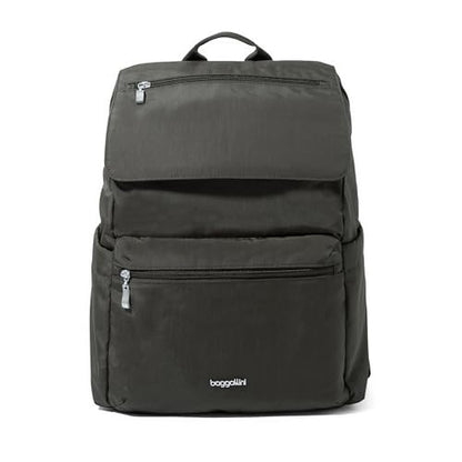 Baggallini Flap Laptop Backpack - 15"x11" Lightweight Work Travel Bag w/Luggage Sleeve & RFID - color: Charcoal