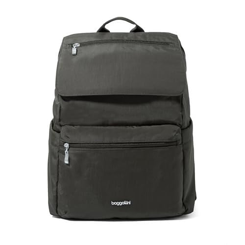 Baggallini Flap Laptop Backpack - 15"x11" Lightweight Work Travel Bag w/Luggage Sleeve & RFID - color: Charcoal