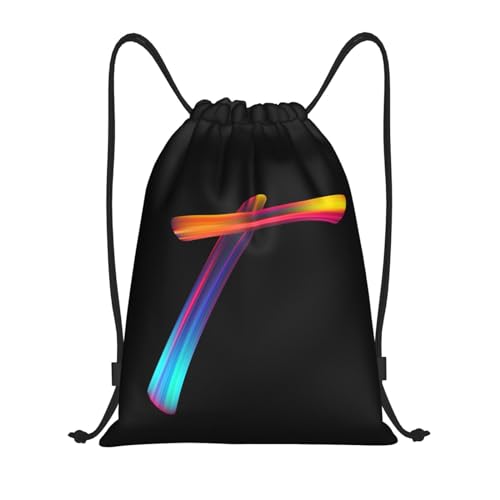 Drawstring Bags Initial Drawstring Backpack Sackpack Black Draw String Cinch Bags for Sports, Gym, Travel, Swimming, Beach, Camping, Rainbow Letter T - color: Letter-t, size: M-19.6"*16.5"