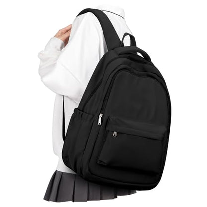 Lightweight School Backpack for Women Men, Black Laptop Travel Casual Daypack College Secondary School Bags Bookbag for Teenage Girls Boys - color: Black