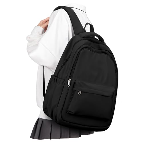 Lightweight School Backpack for Women Men, Black Laptop Travel Casual Daypack College Secondary School Bags Bookbag for Teenage Girls Boys - color: Black