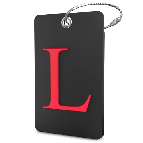 Shacke Luggage Tag Initial - Fully Bendable Tag w/Stainless Steel Loop - Black (Letter L) - color: Black, size: Letter L