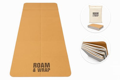 Roam & Wrap TRUE FOLDING Cork Yoga Mat 5mm Thick - Not Rolled, Fits in Backpack & Carry-On - Non-Slip Portable Mat for Travel, Pilates & Gym
