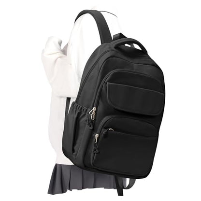 Cute Black School Backpack for Teens Girls Boys Waterproof School Bag Basic Backpack for College Students Multi Pocket Backpack Lightweight Casual Daypack Backpacks for Women Men - color: Black
