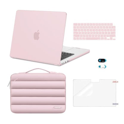 MOSISO Compatible with MacBook Air 15 inch Case M5 2026 M4 2025 M3 2024 M2 2023 A3448 A3241 A3114 A2941, Plastic Hard Shell Case&Puffy Sleeve Bag&Keyboard Skin&Webcam Cover&Screen Film, Baby Pink - color: Baby Pink