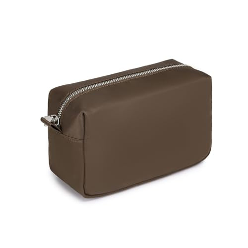 Organizer Bag Lightweight Cosmetic Bag with Ring Clasp Perfect Travel Makeup Bag for Women nylon Stand Up Design (Brown/Nylon) - color: Brown/Nylon