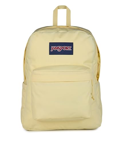 JanSport SuperBreak Plus Backpack with Padded 15-inch Laptop Sleeve and Integrated Bottle Pocket - Spacious and Durable Daypack for Work and Travel, Lemon Ice - color: Lemon Ice