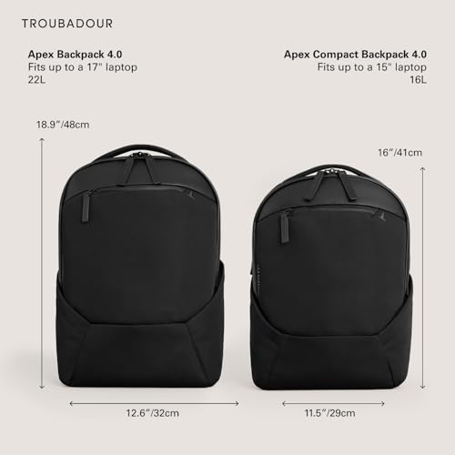 Troubadour Apex 4.0 Compact - 16L Premium Laptop Backpack - Ergonomic & Water Resistant - Designed for Work and Travel - Black - color: Black