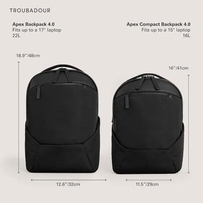 Troubadour Apex 4.0 Compact - 16L Premium Laptop Backpack - Ergonomic & Water Resistant - Designed for Work and Travel - Black - color: Black