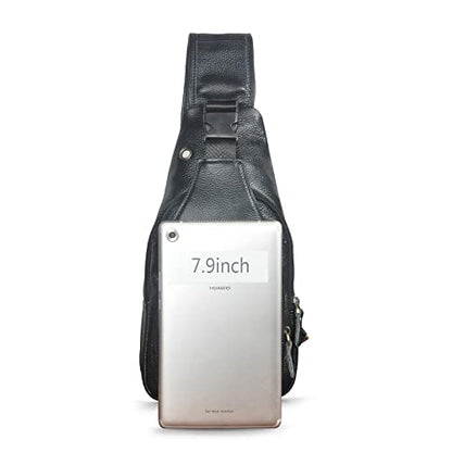 Le'aokuu Men Fashion Casual Tea Designer Travel Hiking Crossbody Chest Sling Bag Rig One Shoulder Strap Bag Men Leather 8015 | Fashion - color: X Black