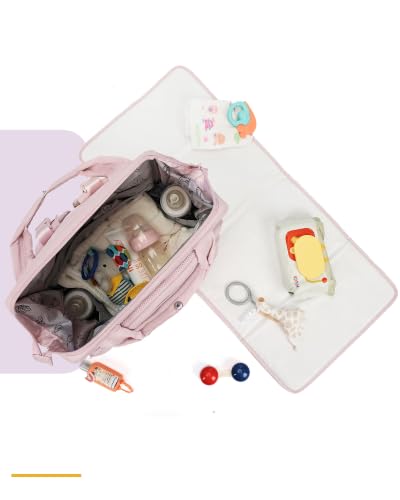 BELALIFE Baby Diaper Backpack Bag, Baby Essentials Travel Backpack for Moms Dads, with Changing Pad, Insulated Bottle Holders & Stroller Straps, Pink - color: Pink