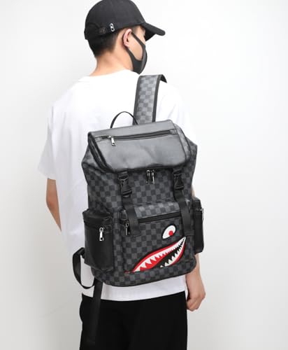 Leather laptop backpack, PU leather backpack Men Women, casual backpack, water-resistant, for daily commuting, work travel (Black-L) - color: Black-02