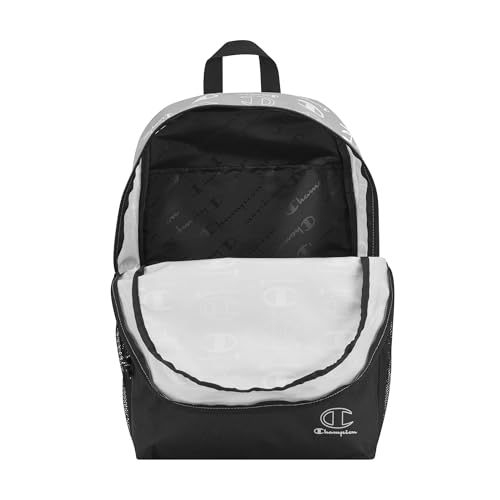 Champion Kids' Merit Backpack with Padded Straps, Water Bottle Pocket and Laptop Compartment for Daily Use, Grey/White, One Size - color: Grey/White