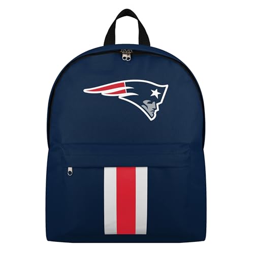 FOCO NFL Officially Licensed Team Color Primary Logo Solid Stripe Football School Bag Travel Backpack - New England Patriots - Navy - color: New England Patriots