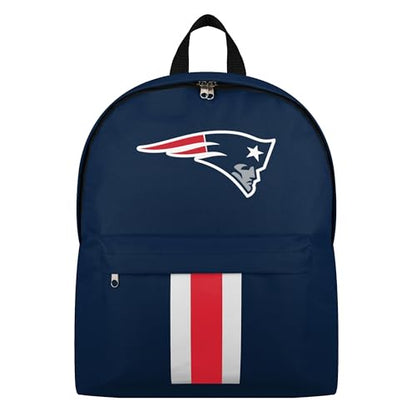 FOCO NFL Officially Licensed Team Color Primary Logo Solid Stripe Football School Bag Travel Backpack - New England Patriots - Navy - color: New England Patriots