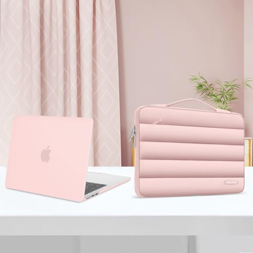 MOSISO Compatible with MacBook Air 15 inch Case M5 2026 M4 2025 M3 2024 M2 2023 A3448 A3241 A3114 A2941, Plastic Hard Shell Case&Puffy Sleeve Bag&Keyboard Skin&Webcam Cover&Screen Film, Pink - color: Pink