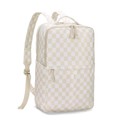 Checkered Backpack for Women Fashion Backpacks with Laptop and Multi Compartment for Travel and Work Beige Check - color: Beige Check