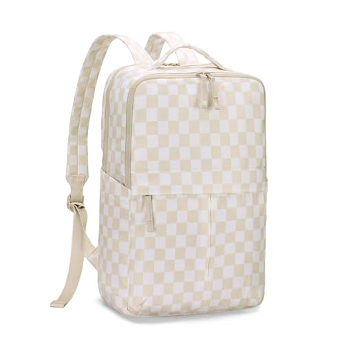 Checkered Backpack for Women Fashion Backpacks with Laptop and Multi Compartment for Travel and Work Beige Check - color: Beige Check