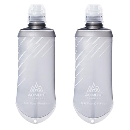 TRIWONDER Water Bottles TPU Soft Flasks Collapsible Running Flasks for Hydration Pack Backpack Hiking Cycling (170ml/5.75oz - Pack of 2) - color: Grey 170ml/5.75oz - Pack of 2 (For gel only)