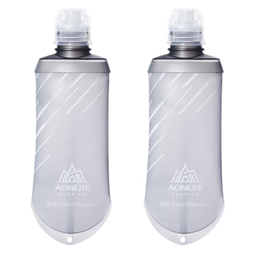 TRIWONDER Water Bottles TPU Soft Flasks Collapsible Running Flasks for Hydration Pack Backpack Hiking Cycling (170ml/5.75oz - Pack of 2) - color: Grey 170ml/5.75oz - Pack of 2 (For gel only)