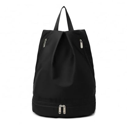 Foldable Gym Backpack with Wet/Dry Separation, Water-Resistant Oxford Sports Bag for Travel & Commute - color: Black