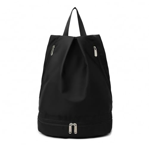 Foldable Gym Backpack with Wet/Dry Separation, Water-Resistant Oxford Sports Bag for Travel & Commute - color: Black