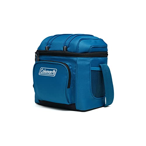 Coleman Chiller Insulated Soft Cooler, Leakproof 9/16/30 Can Cooler with 12+ Hour Ice Retention, Made with Recycled Materials, Great for Lunch, Camping, Beach, Pool, Sports, & More - color: Blue, style: 9 Can