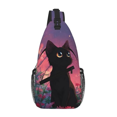 Horse Sling Bag Crossbody Backpack Lightweight Chest Bag Casual Travel Daypack For Work Daily Commute And Short Trips - color: Black Cat